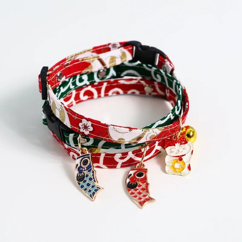 Adjustable Koi Bell Pendant Lucky Cat Collar Japanese Necklace Accessories Pet Supplies