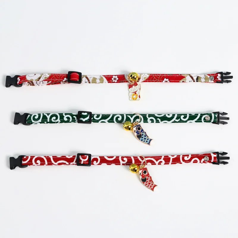 Adjustable Koi Bell Pendant Lucky Cat Collar Japanese Necklace Accessories Pet Supplies