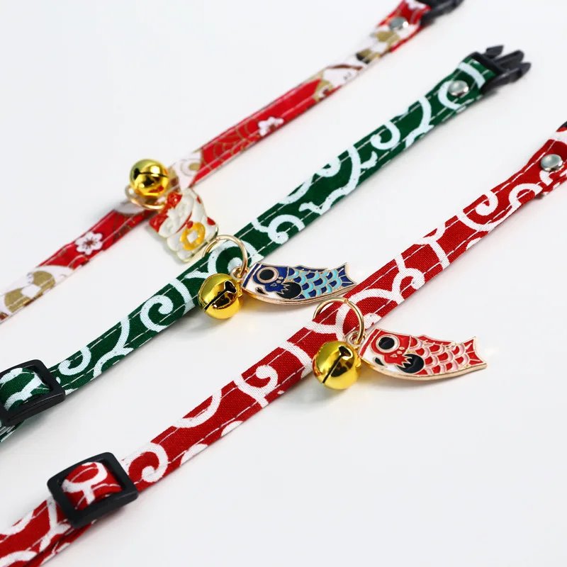 Adjustable Koi Bell Pendant Lucky Cat Collar Japanese Necklace Accessories Pet Supplies