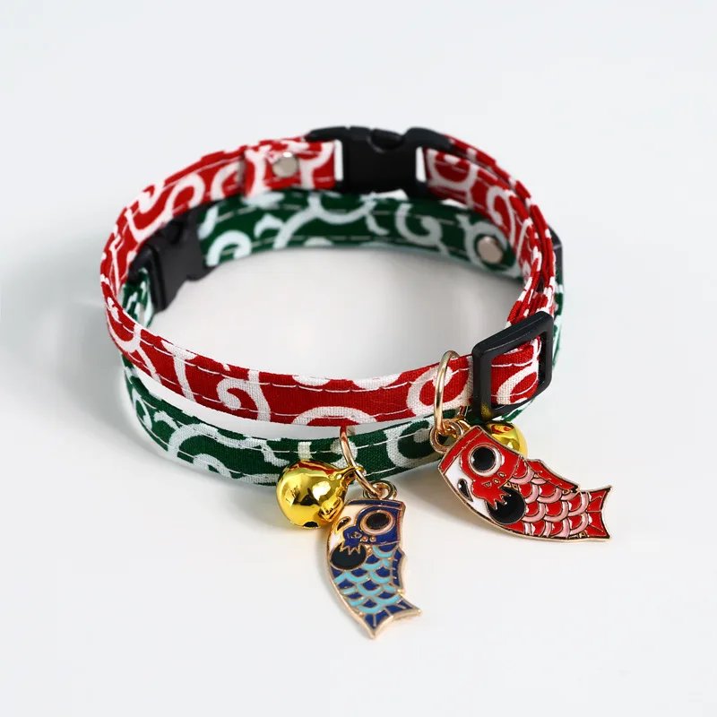 Adjustable Koi Bell Pendant Lucky Cat Collar Japanese Necklace Accessories Pet Supplies