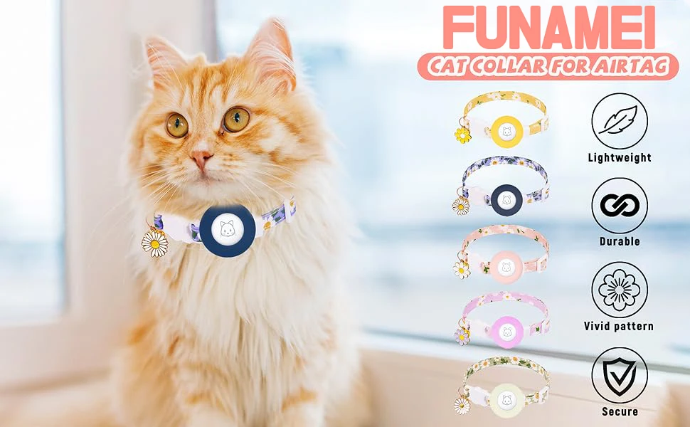 Airtag Cat Collar, Kitten Collar Breakaway with Silicone Airtag Holder, Bells & Flower Charm for Girl Cats Boy Cats Small Dogs Airtag Cat Collar, Kitten Collar Breakaway with Silicone Airtag Holder, Bells & Flower Charm for Girl Cats Boy Cats Small Dogs