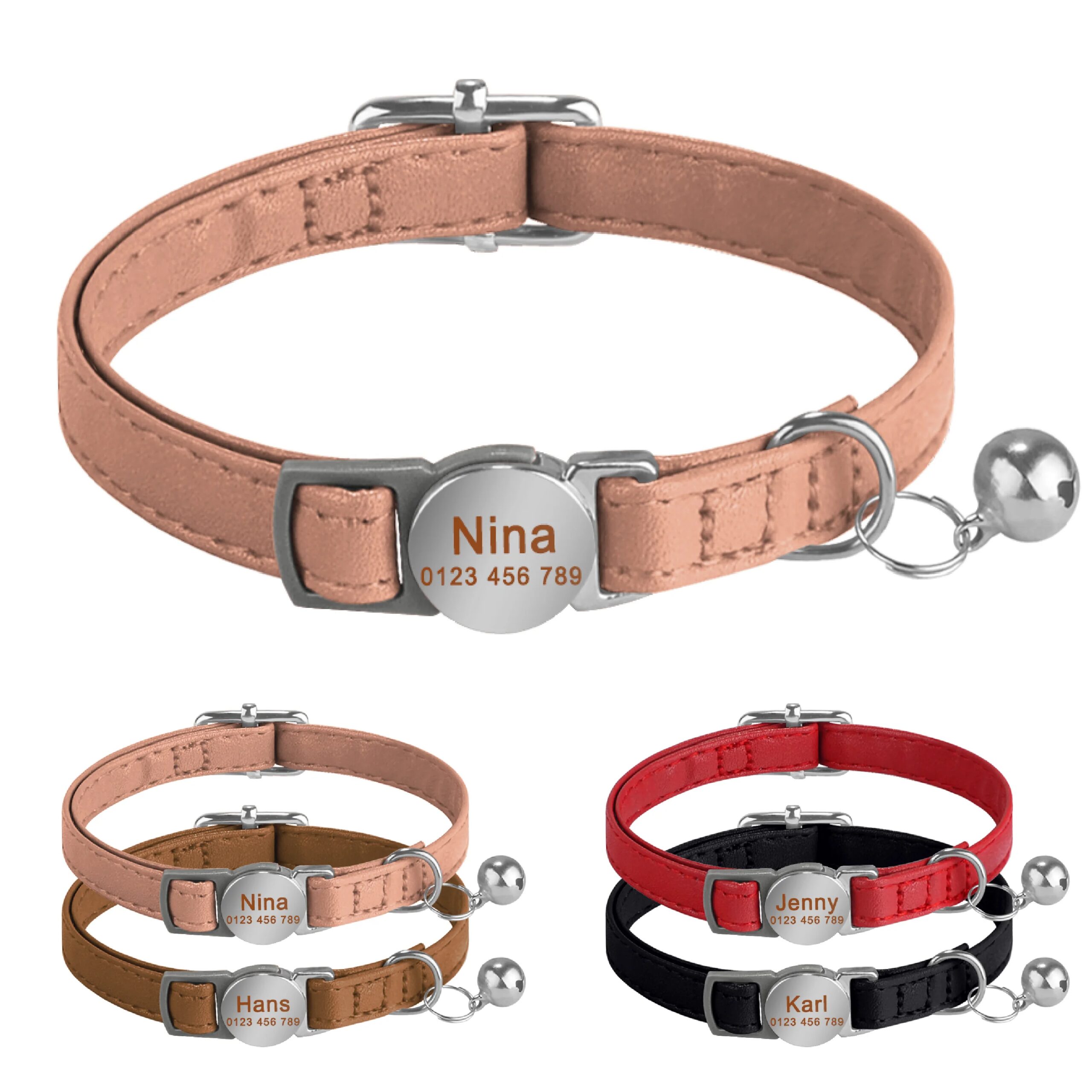 Personalized Engraved Cat Collar Leather Safety Breakaway Collars Adjustable Custom Kitten Necklace With Bell Anti-lost Pet Cats Personalized Engraved Cat Collar Leather Safety Breakaway Collars Adjustable Custom Kitten Necklace With Bell Anti-lost Pet Cats