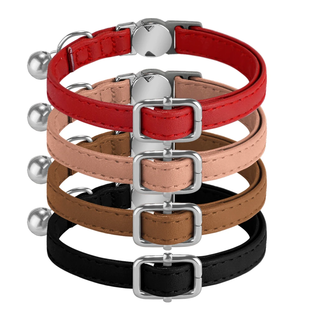 28959-wirj2g.jpg Personalized Engraved Cat Collar Leather Safety Breakaway Collars Adjustable Custom Kitten Necklace With Bell Anti-lost Pet Cats - Image 1