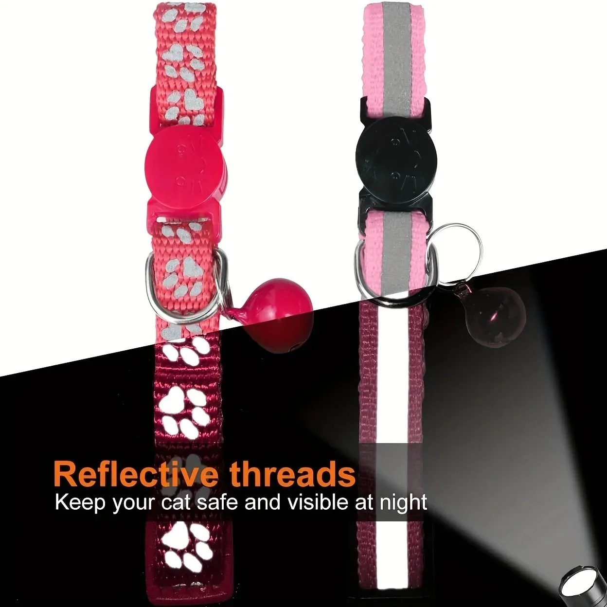 Custom Reflective Cat Collar - Personalized Name Tag & Bell Breakaway Adjustable Anti-Lost Design with Paw Print Collar for Cats