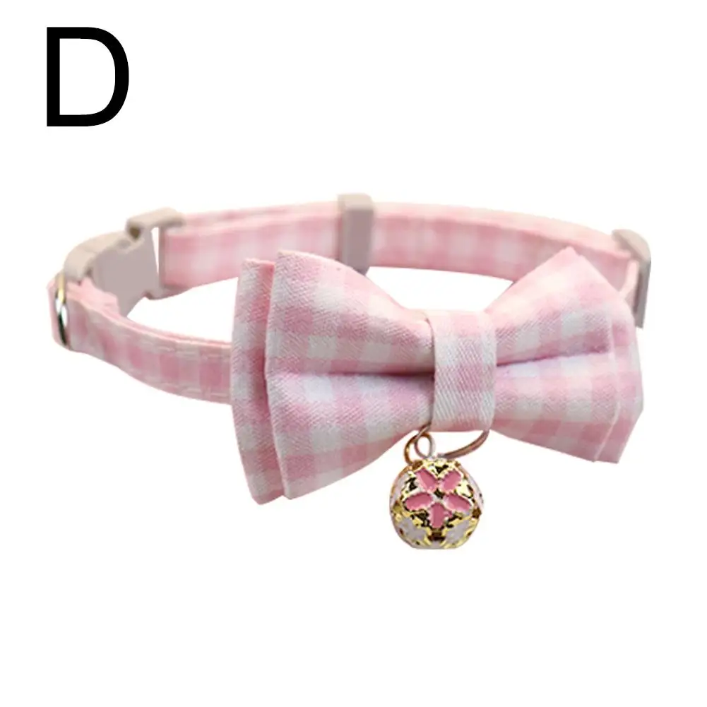 Lattice Bow Pet Cat Collar With Bell Adjustable Pet Collar Bownot Safety Necklace for Puppy Kitten Cat Cute Pattern Pet Supplies