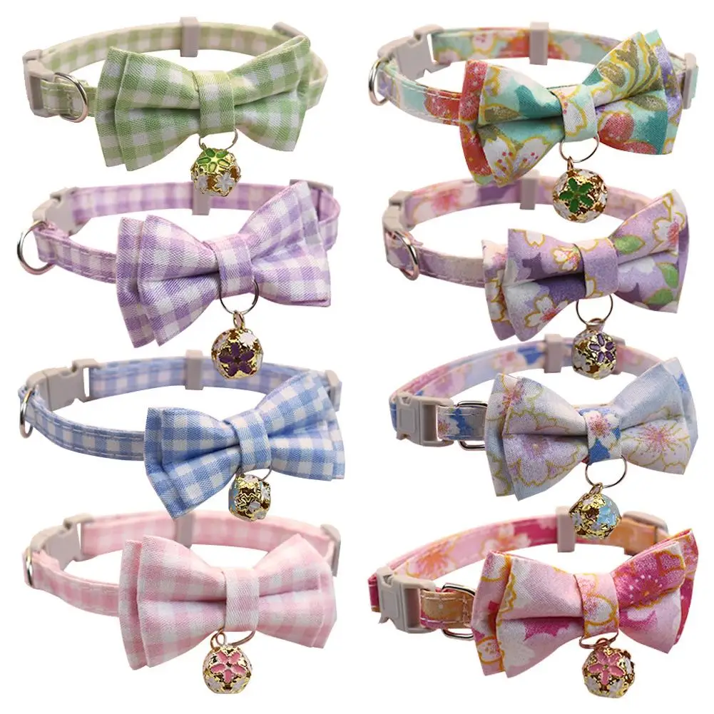 Lattice Bow Pet Cat Collar With Bell Adjustable Pet Collar Bownot Safety Necklace for Puppy Kitten Cat Cute Pattern Pet Supplies
