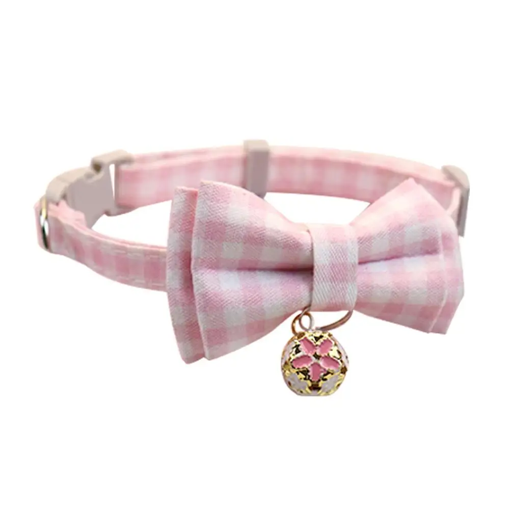 Lattice Bow Pet Cat Collar With Bell Adjustable Pet Collar Bownot Safety Necklace for Puppy Kitten Cat Cute Pattern Pet Supplies