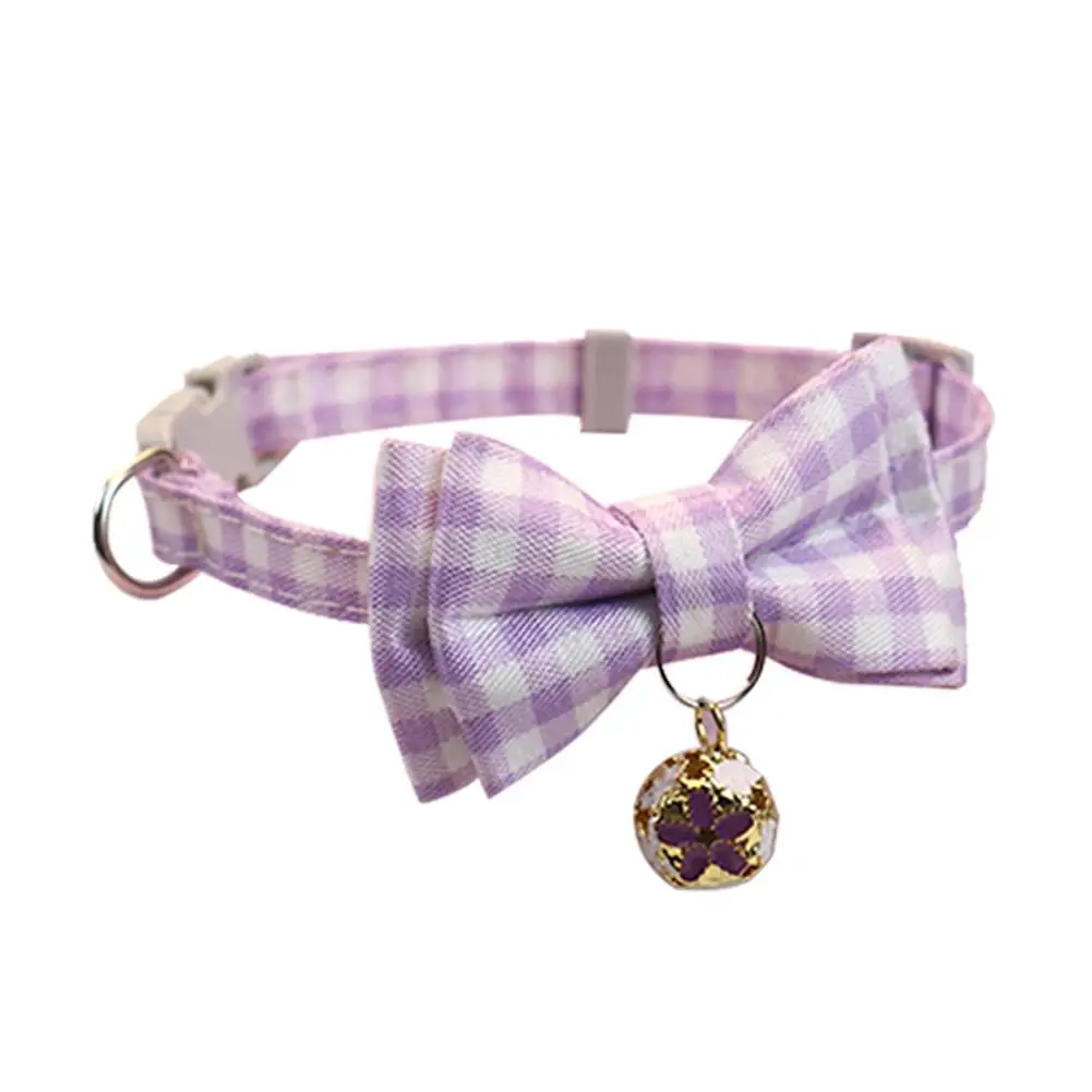 Lattice Bow Pet Cat Collar With Bell Adjustable Pet Collar Bownot Safety Necklace for Puppy Kitten Cat Cute Pattern Pet Supplies