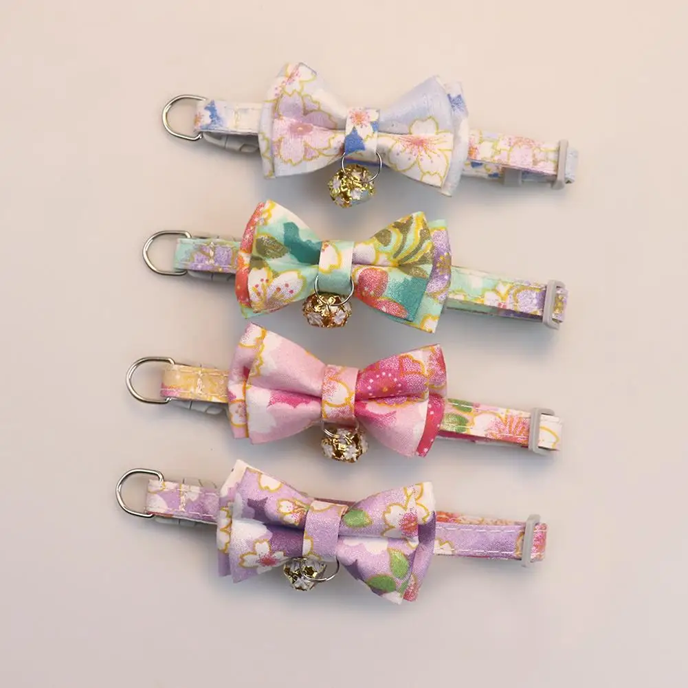 Lattice Bow Pet Cat Collar With Bell Adjustable Pet Collar Bownot Safety Necklace for Puppy Kitten Cat Cute Pattern Pet Supplies