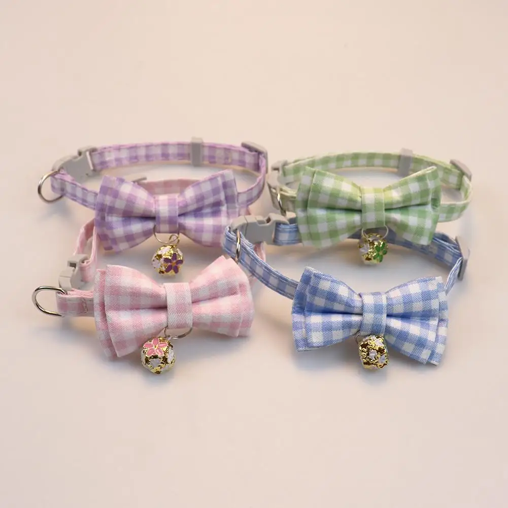 Lattice Bow Pet Cat Collar With Bell Adjustable Pet Collar Bownot Safety Necklace for Puppy Kitten Cat Cute Pattern Pet Supplies