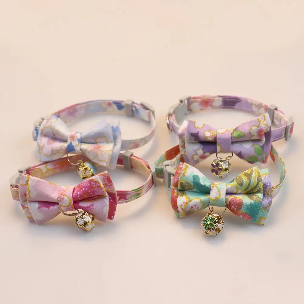 Lattice Bow Pet Cat Collar With Bell Adjustable Pet Collar Bownot Safety Necklace for Puppy Kitten Cat Cute Pattern Pet Supplies
