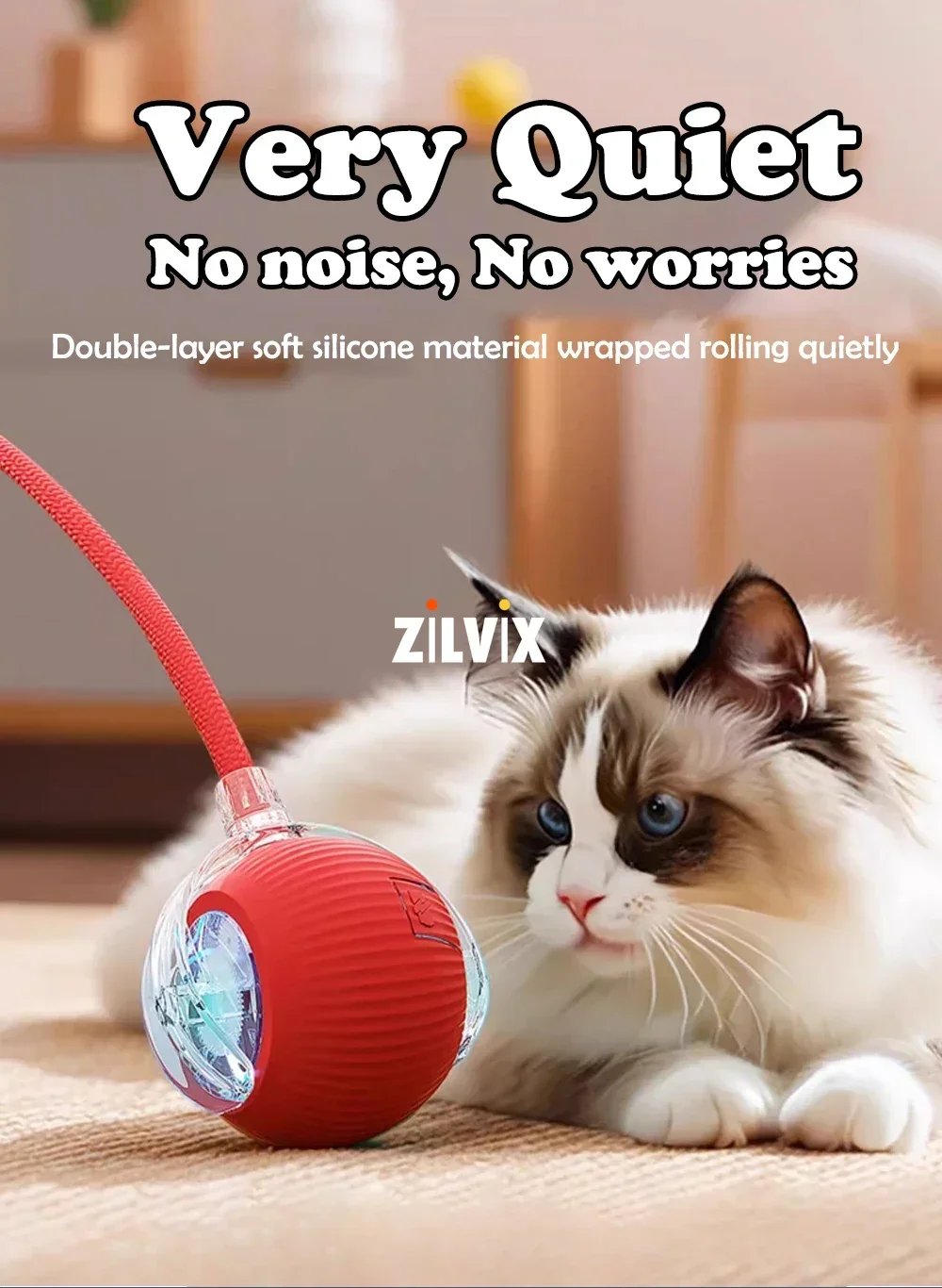 Cat Interactive Ball Toy, Automatic Rolling Ball with Tail, Rechargeable Smart Pet Interactive Toy, Intelligent Mouse for Cat