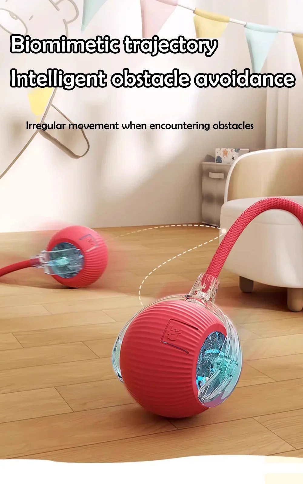 Cat Interactive Ball Toy, Automatic Rolling Ball with Tail, Rechargeable Smart Pet Interactive Toy, Intelligent Mouse for Cat