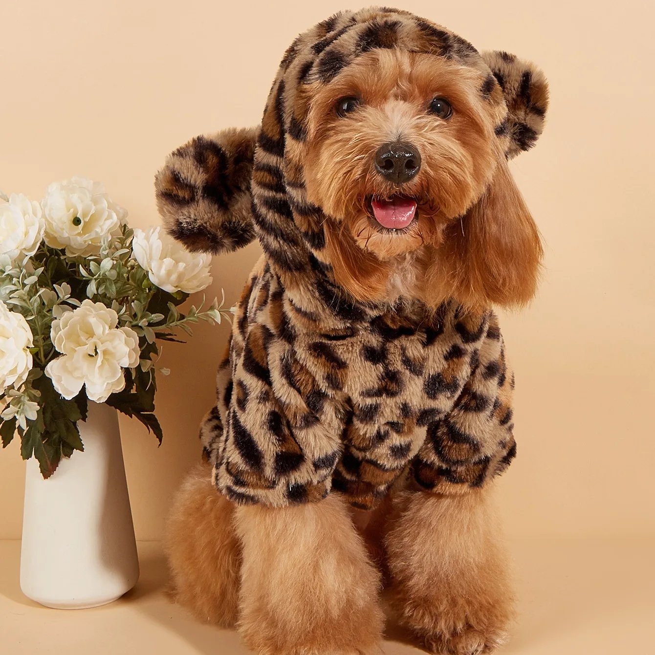 Pet Hoodie For Small & Medium Dogs, Leopard Dog Hoodie With Ears, Plush Dog Clothes, Pet Apparel Pet Hoodie For Small & Medium Dogs, Leopard Dog Hoodie With Ears, Plush Dog Clothes, Pet Apparel