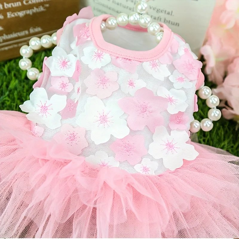 Floral Princess Dog Dress, Flower Puppy Apparel For Mini To Medium Dogs, Breathable And Soft, Perfect For Outings