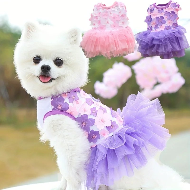 Floral Princess Dog Dress, Flower Puppy Apparel For Mini To Medium Dogs, Breathable And Soft, Perfect For Outings