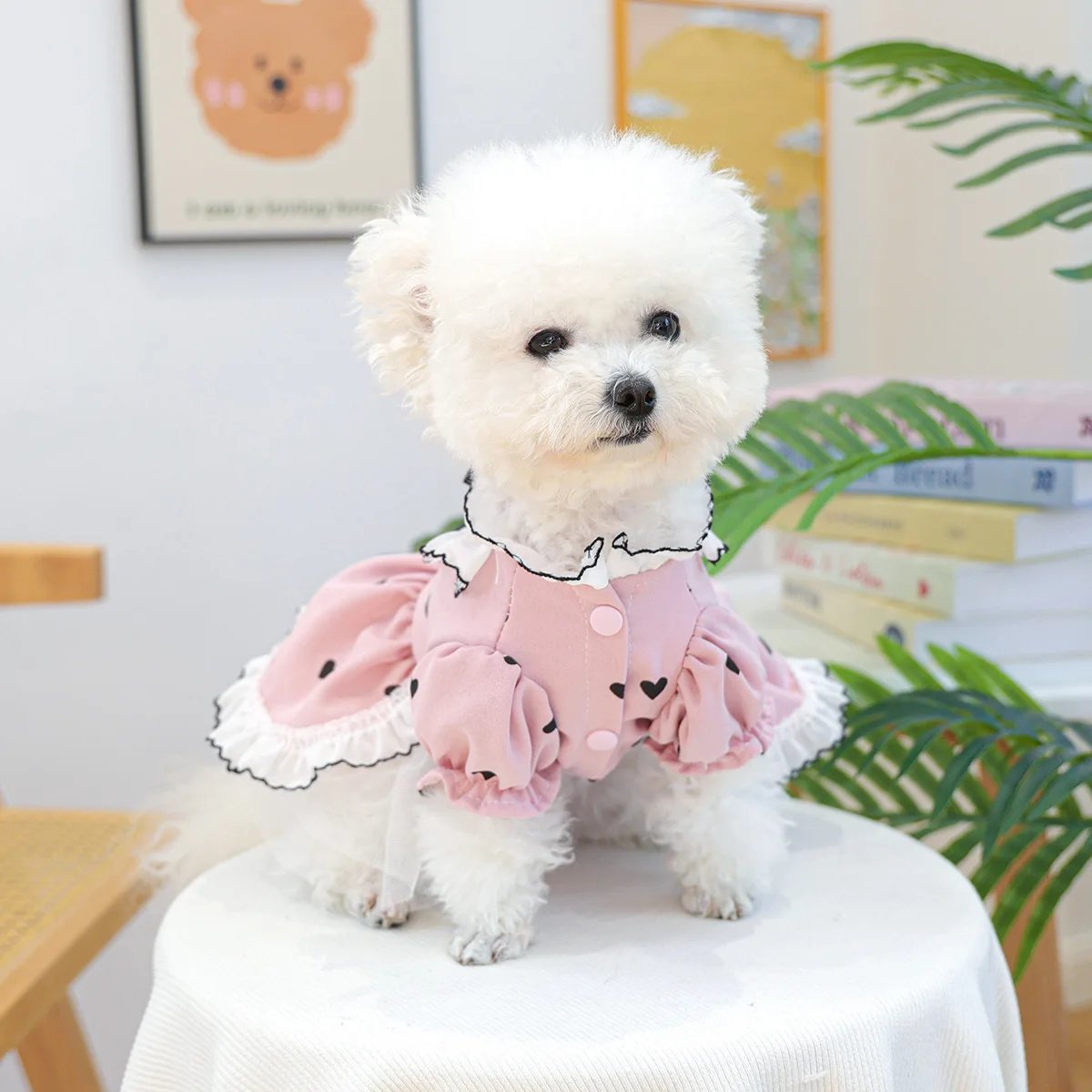 Cute Lace Dog Love Dress Summer Spring Pink Pet Jacket With Skirt Outfit Puppy Animal Cat Clothing Apparel Pomeranian Shih Tzu