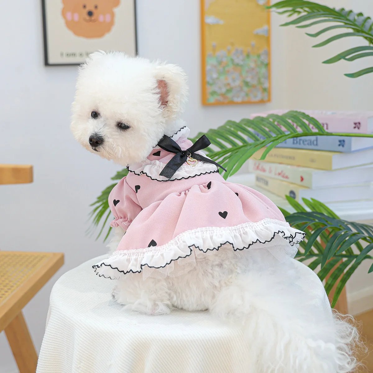 Cute Lace Dog Love Dress Summer Spring Pink Pet Jacket With Skirt Outfit Puppy Animal Cat Clothing Apparel Pomeranian Shih Tzu