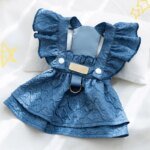Denim Dog Dresses for Small Dogs Puppy Girl Clothes with Leash Ring Flying Sleeves Summer Cat Apparel Blue Chihuahua Outfits - Image 3