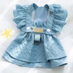 Denim Dog Dresses for Small Dogs, Puppy Girl Clothes with Leash Ring, Flying Sleeves, Summer Cat Apparel, Blue Chihuahua Outfits - Image 2
