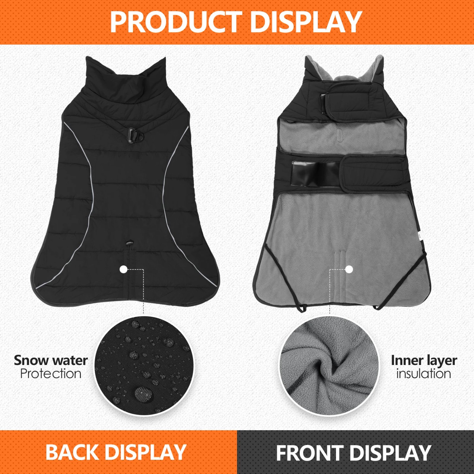 Dog Coat, Waterproof Winter Jacket,Warm Windproof Jacket, Reflective Adjustable Turtleneck Coats for Dogs with Hook & Loop