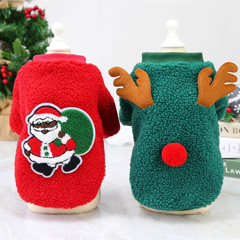 Christmas Dog Clothes Vest Pet Puppy Cat New Year Clothing Coat Cute Costume Soft Fleece Outfit Clothing Pug Chihuahua S-2XL