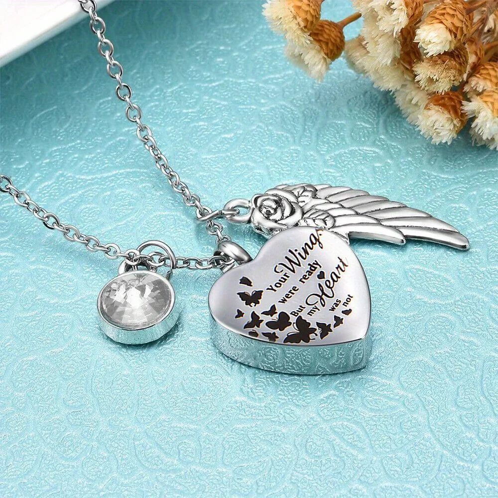 Angel Heart Wings Ashes Keepsake Cremation Memorial Urn Necklace For Gift