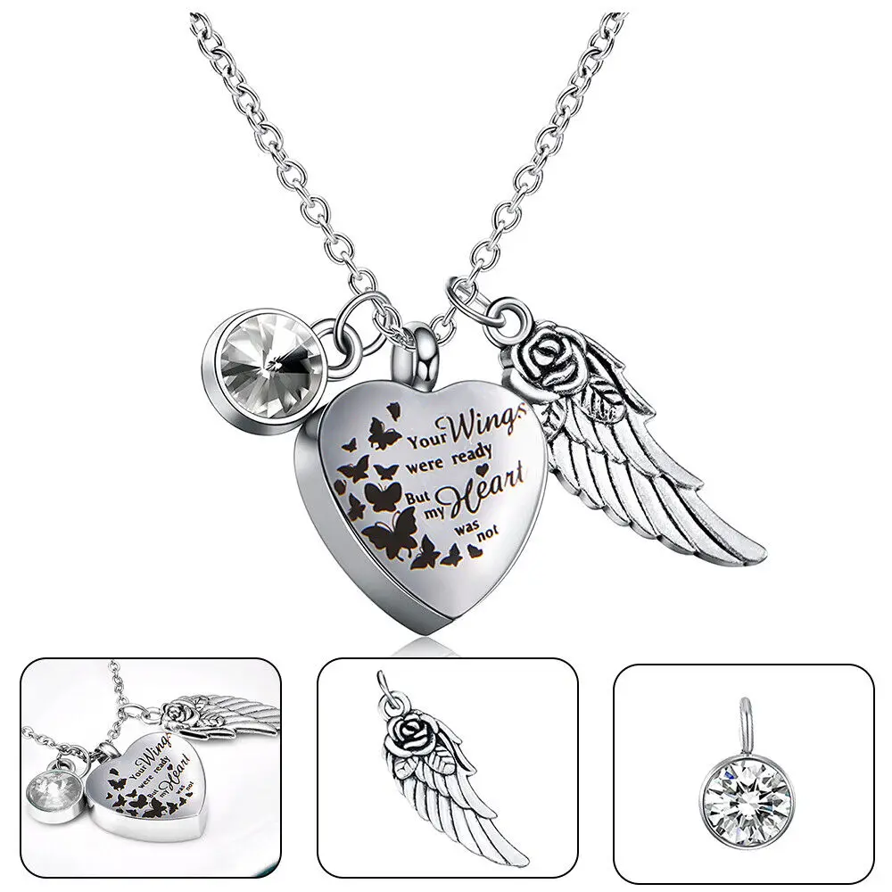 Angel Heart Wings Ashes Keepsake Cremation Memorial Urn Necklace For Gift