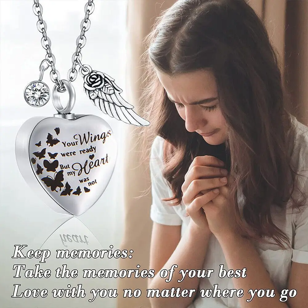 33710-xfq6pf.jpg Angel Heart Wings Ashes Keepsake Cremation Memorial Urn Necklace For Gift - Image 1