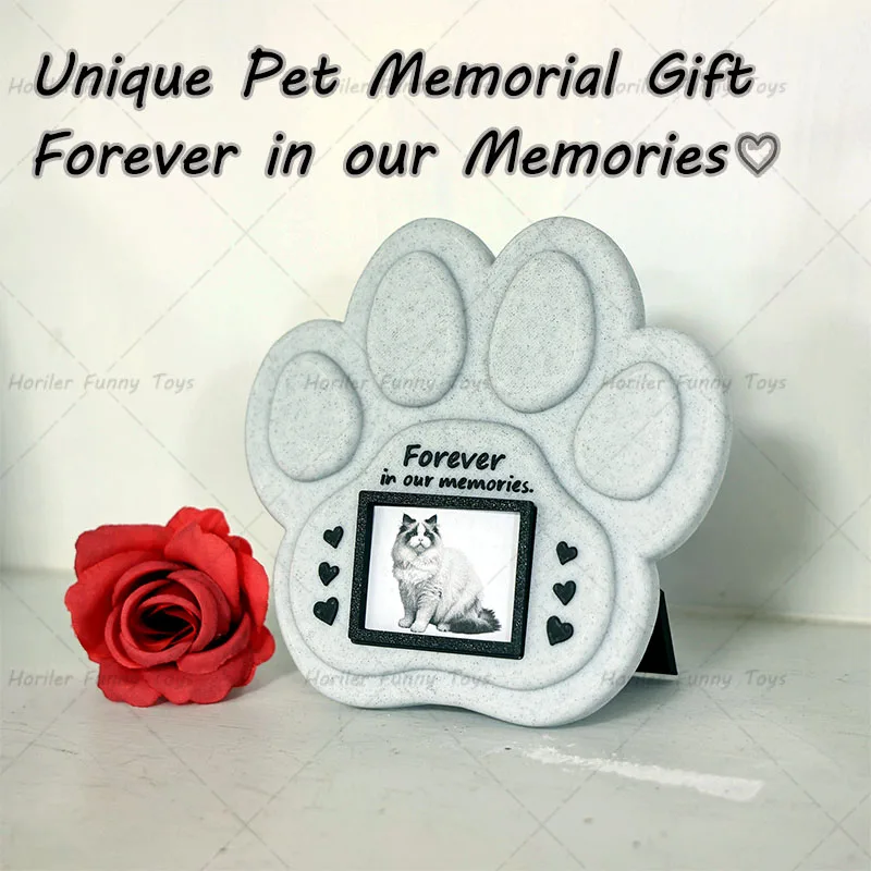 Paw Printing Pet Memorial Plaque 3D Printed Pet Tombstone Simulation Memorial Stone Dog Cat Photo Frame Pet Remembrance Gift