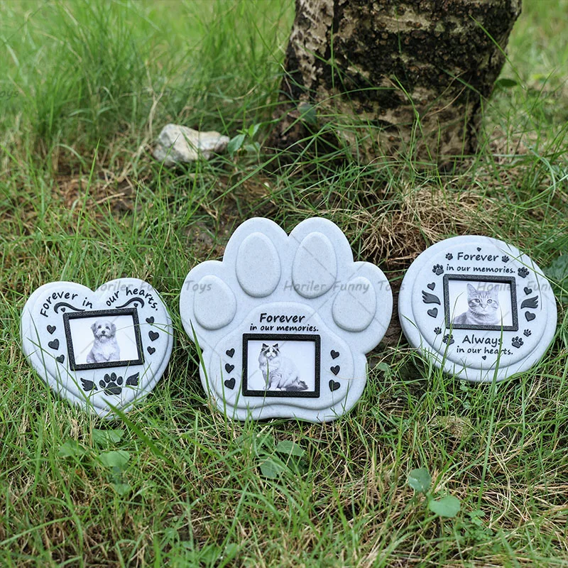 Paw Printing Pet Memorial Plaque 3D Printed Pet Tombstone Simulation Memorial Stone Dog Cat Photo Frame Pet Remembrance Gift