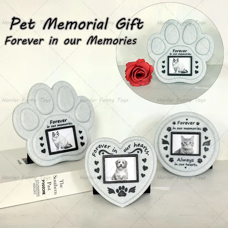 Paw Printing Pet Memorial Plaque 3D Printed Pet Tombstone Simulation Memorial Stone Dog Cat Photo Frame Pet Remembrance Gift