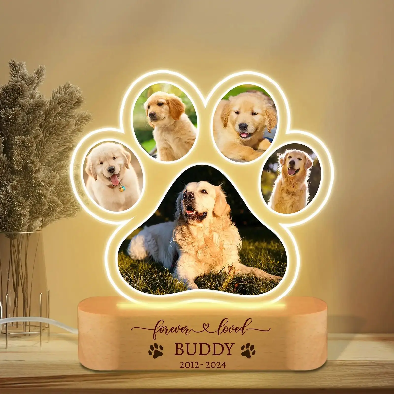 34052-xeva66.jpg Custom Dog Photo Night Light Pet Memoral Gift Light Up Pet Memorial Plaque Cat Photo Gift Personalized Gift for Pet Loss - Image 1