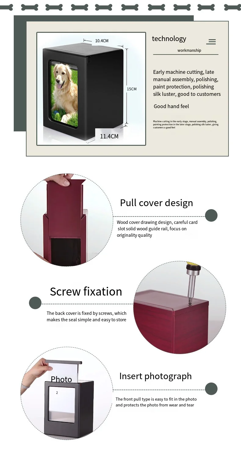 Wooden Pet Dog Cat Urn Photo Cinerary Casket Memorial Box urnen voor menselijk as  cat memorial