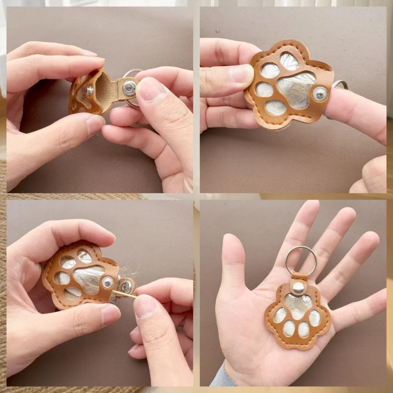 Pet Hair Memorial Keychain PU Leather Keepsake Locket for Cat Dog Fur Pet Hair Storage Pendant Handbag Hanging Accessories