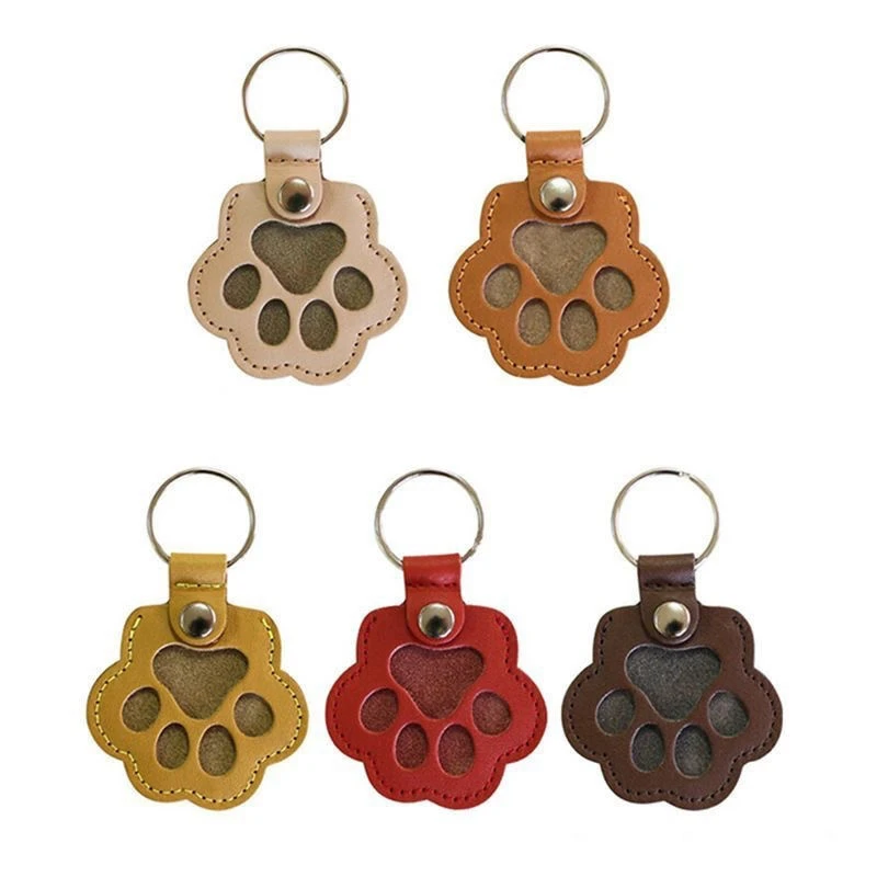 Pet Hair Commemorative Keychain Pu Leather Cat And Dog Fur Souvenir Keychain Dog Paw Pendant Pet Hair Storage Pendant Decoration