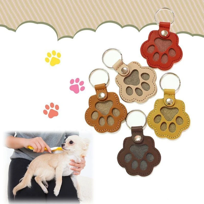 Pet Hair Commemorative Keychain Pu Leather Cat And Dog Fur Souvenir Keychain Dog Paw Pendant Pet Hair Storage Pendant Decoration