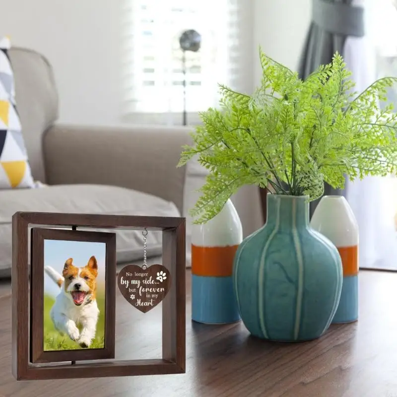 MXLA Pet Memorial Picture Frame for 4x6'' Photo Dog Loss Sympathy Gift with Rotating Photo Frame Home Table Decors