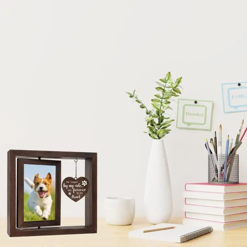 MXLA Pet Memorial Picture Frame for 4x6'' Photo Dog Loss Sympathy Gift with Rotating Photo Frame Home Table Decors