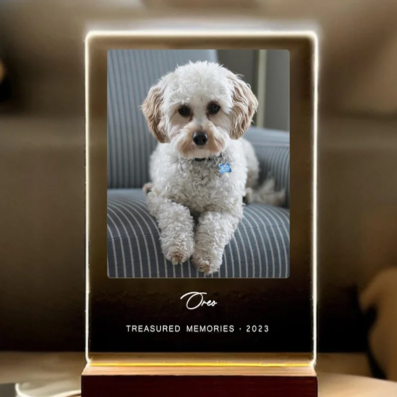Personalized Pet Memorial Plaque with LED Light Custom Dog Cat Photo Light Up Keepsake Gift for Pet Dog Cat Lovers