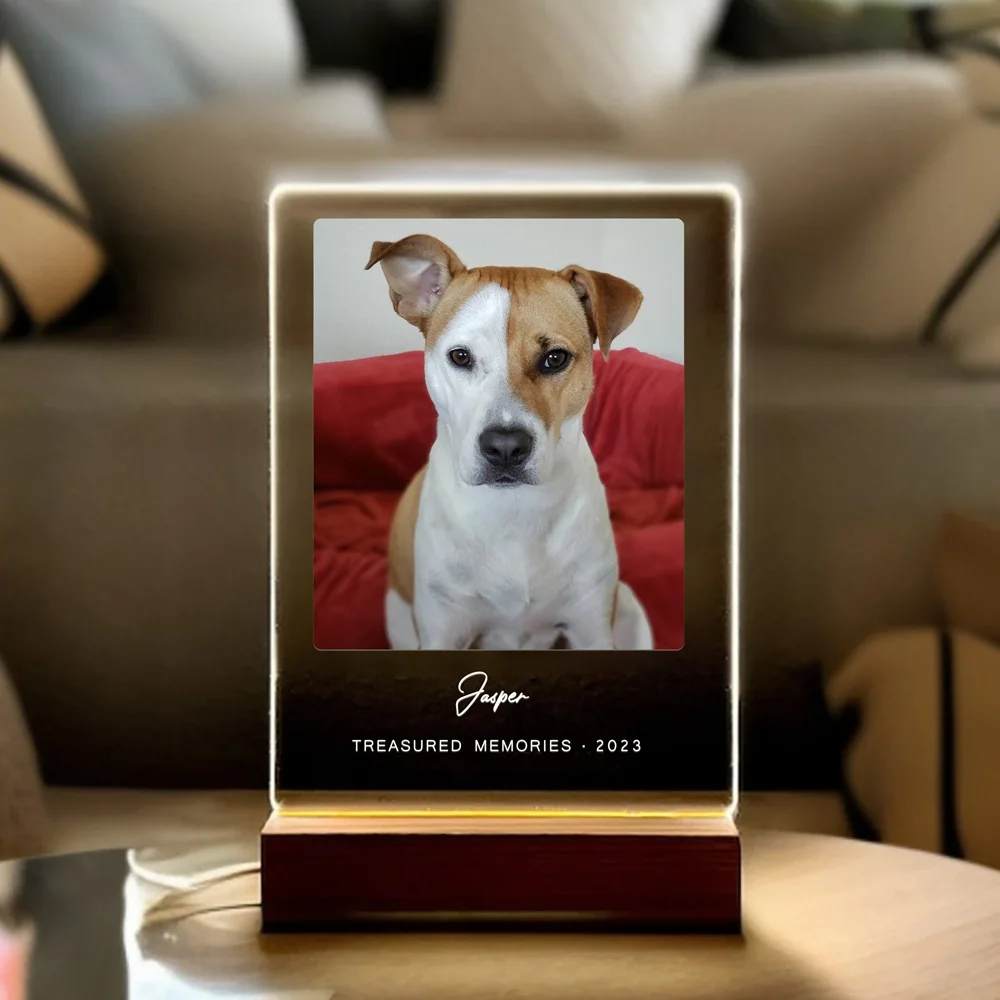 Personalized Pet Memorial Plaque with LED Light Custom Dog Cat Photo Light Up Keepsake Gift for Pet Dog Cat Lovers