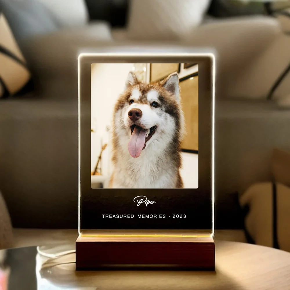 Personalized Pet Memorial Plaque with LED Light Custom Dog Cat Photo Light Up Keepsake Gift for Pet Dog Cat Lovers