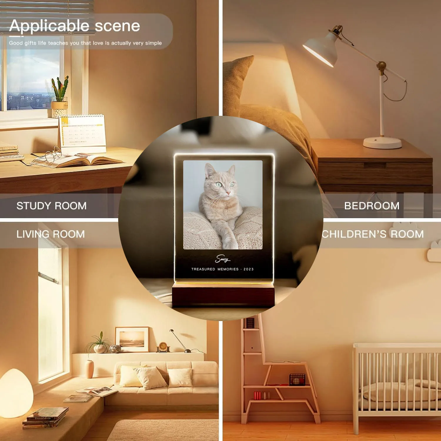 Personalized Pet Memorial Plaque with LED Light Custom Dog Cat Photo Light Up Keepsake Gift for Pet Dog Cat Lovers