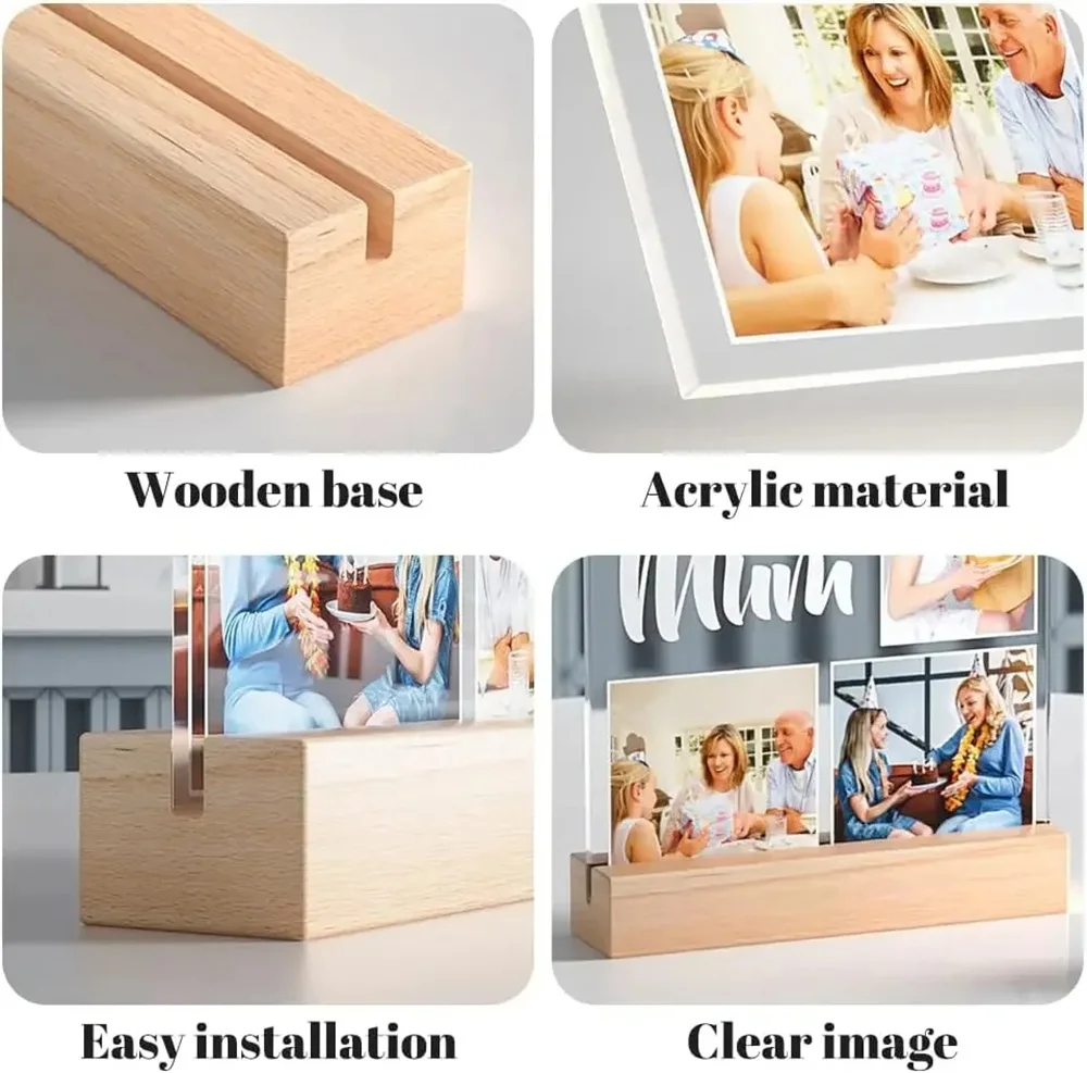 Personalized Pet Memorial Night Light Custom LED Photo Frame with Name Date Acrylic Wooden Stand for Loss Dog Cat Home Decor