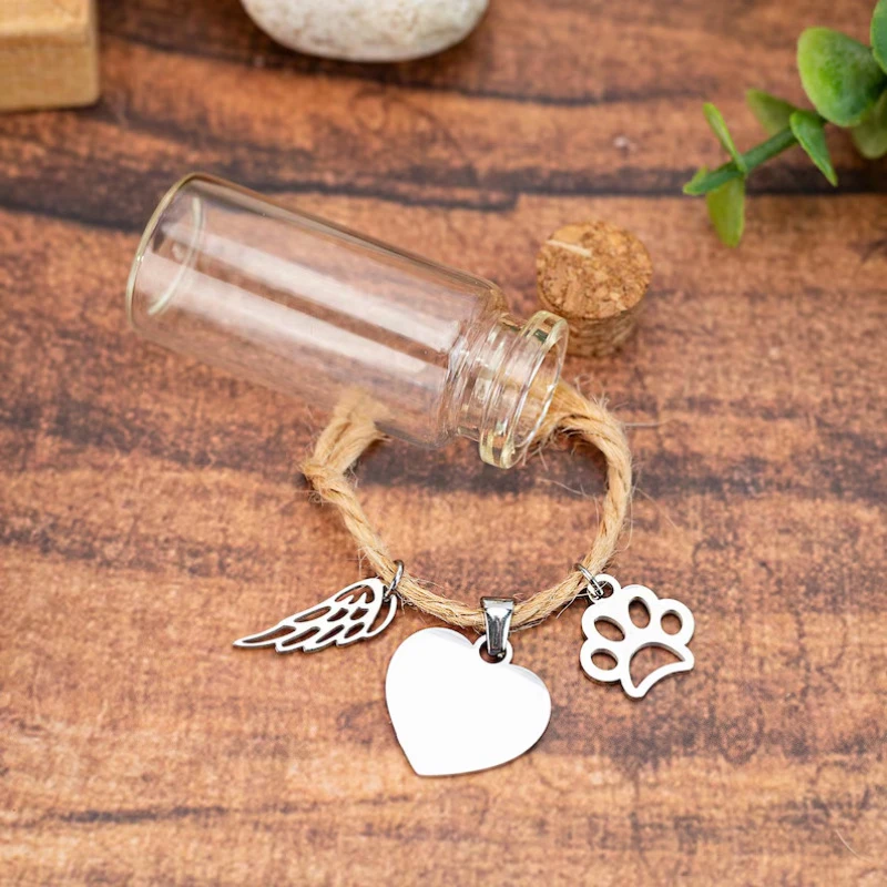 Pet Memorial Bottle For Pet Hair Dogs Cats Fur Keepsake Bottle Storage With 3 Silver Accessories Pet Memorial Urn Container
