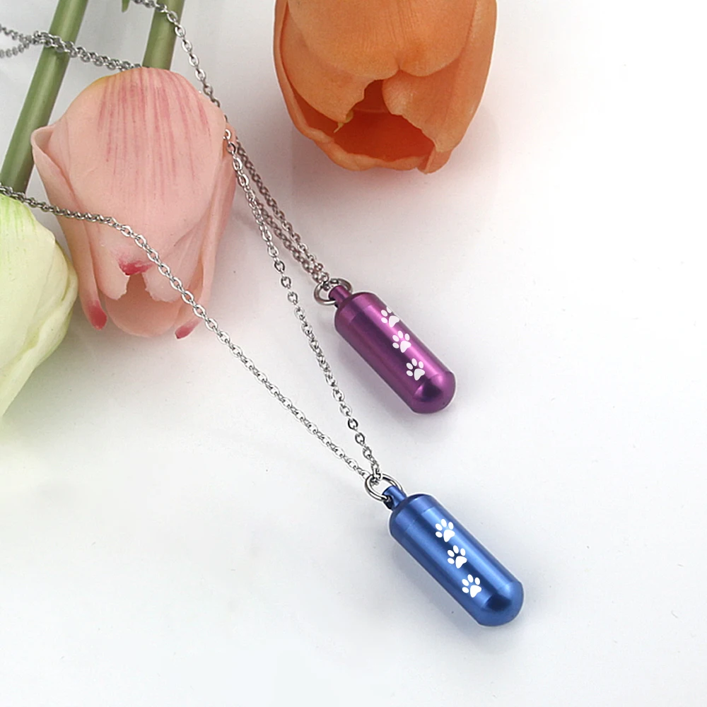 Pet Paws Ashes Jewelry Cremation Urn Memorial Pendant Necklace Aluminum Alloy Cylinder Ashes Jewelry for Ashes Women Men