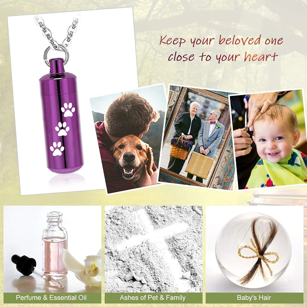 Pet Paws Ashes Jewelry Cremation Urn Memorial Pendant Necklace Aluminum Alloy Cylinder Ashes Jewelry for Ashes Women Men