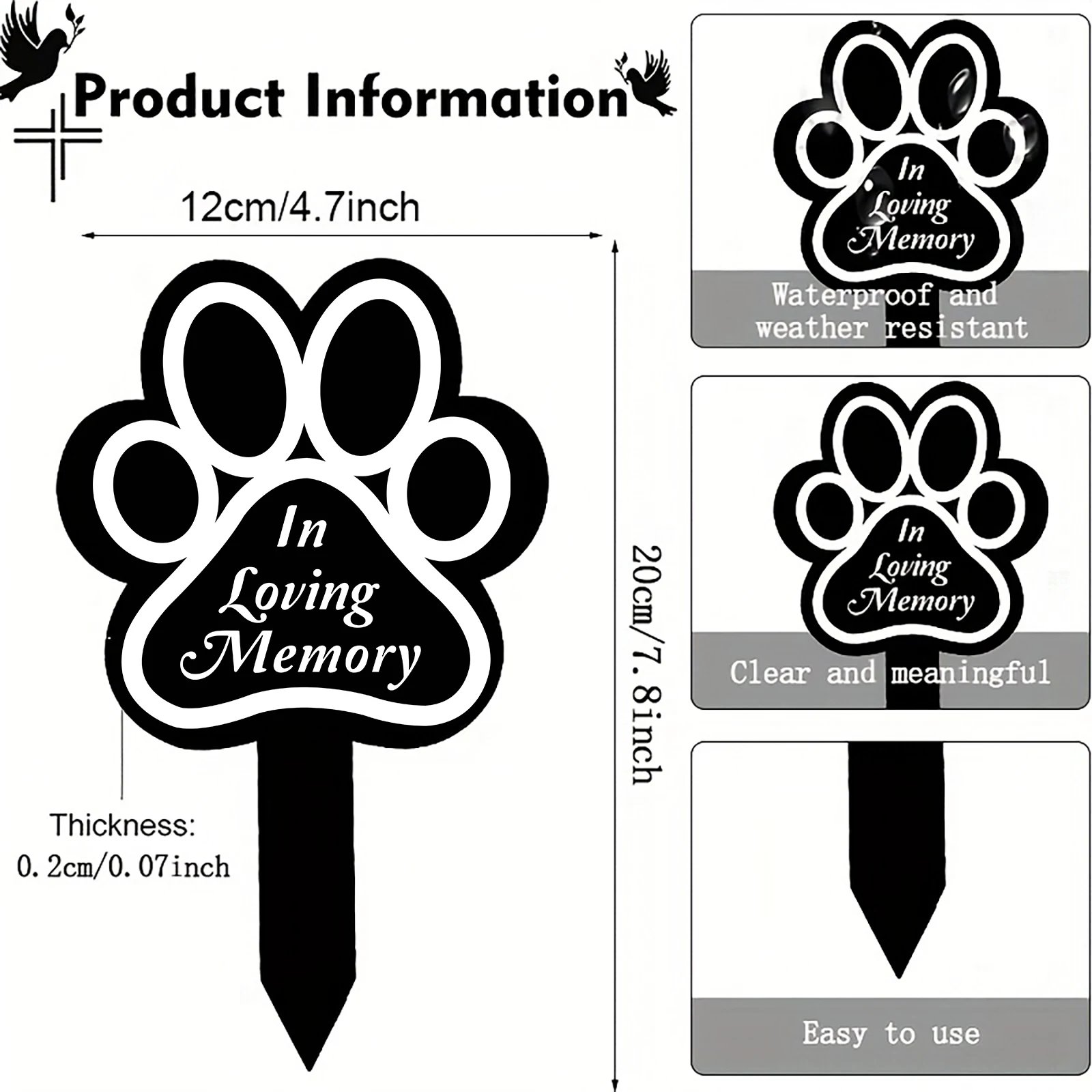 1pc Dog Memorial Plaque: Pet Loss Gift, Waterproof Acrylic Dog Grave Marker, Black Sympathy Garden Stake, Dog Paw Print