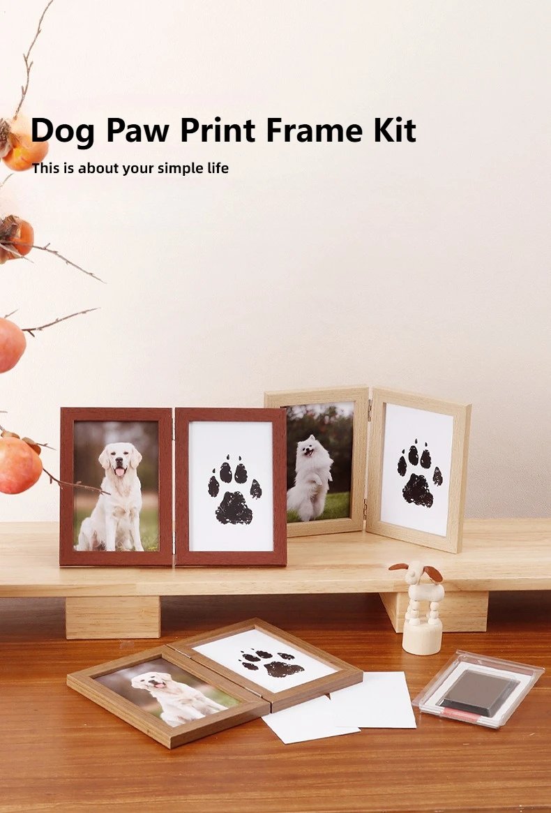 Pet Memorial Gifts for Pet, Dog Paw Print Frame Kit,Inkless Paw Print Kit,zWooden Pawprint Photo Frame,Gifts for Pet Lovers
