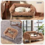 Large Cat Bed Sturdy Wooden Leg Raised Plush Cat Sofa Bed Kitten Bed for Indoor Cats - Soft Cat Couch - Image 4